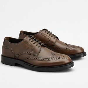 Tods Men's Leather Wingtip Brogue Derby Lace Up Shoes Made in Brown US 9.5